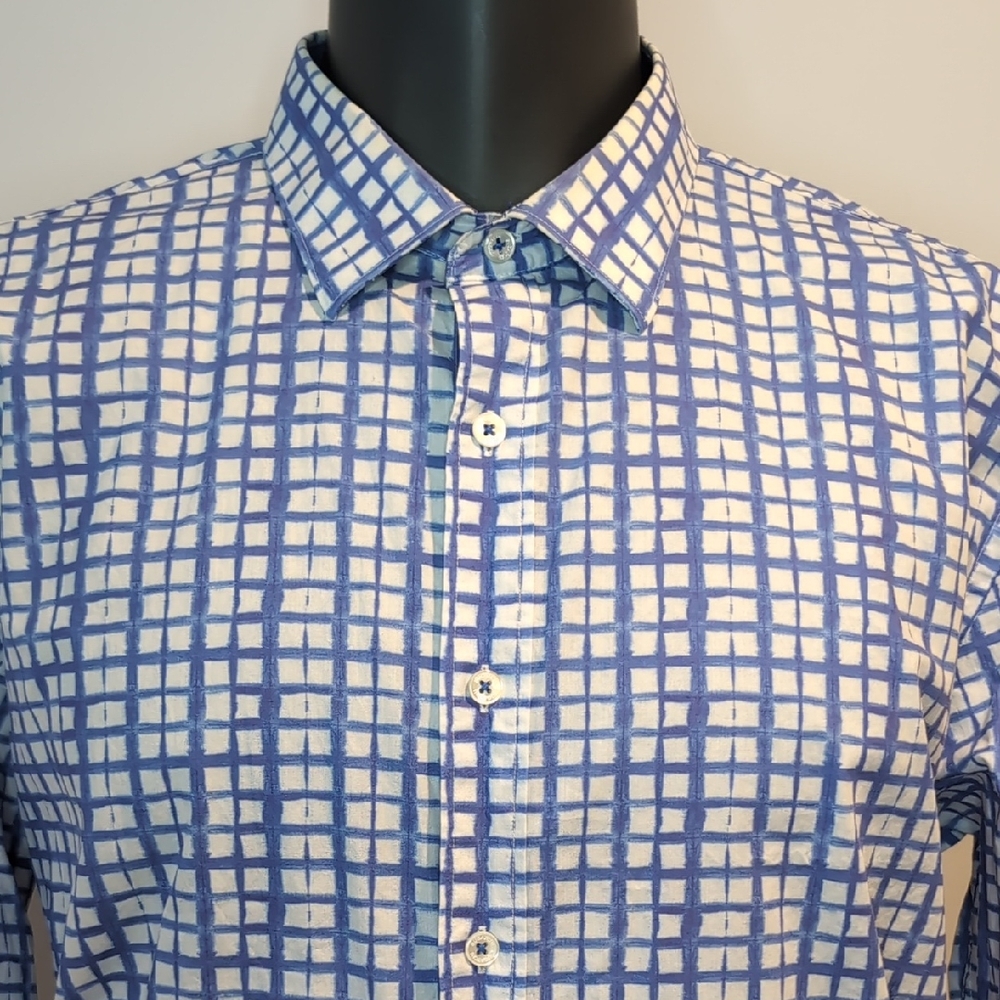 Bugatchi Blue Checkered Dress Shirt
